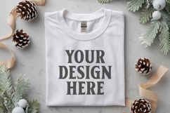 Gildan 5000 white Folded Christmas Mockup, G5000 mockup Product Image 1