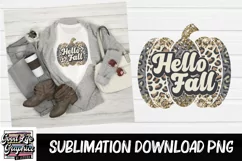Hello fall leopard and glitter pumpkin sublimation design Product Image 2