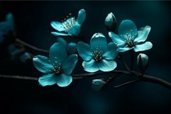 Vibrant Teal flowers bush dark. Generate Ai Product Image 1