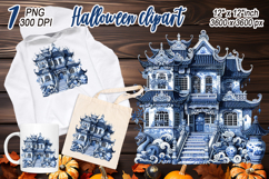 Cute blue Halloween haunted house clipart t shirt design png Product Image 2