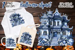 Cute blue Halloween haunted house clipart t shirt design png Product Image 2