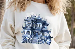 Cute blue Halloween haunted house clipart t shirt design png Product Image 3
