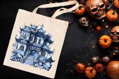 Cute blue Halloween haunted house clipart t shirt design png Product Image 1