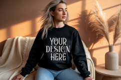 Black Gildan 18000 Sweatshirt Mockup,G18000 Crewneck Sweatsh Product Image 1