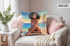 Afro Girl /Woman braided hair Pillow Design, Black Queen PNG Product Image 1