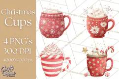 Christmas Hot Cocoa Mug Clipart PNG, Holiday Cup Art Product Image 1
