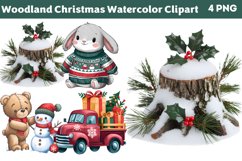 Woodland Christmas Watercolor Clipart PNG Product Image 1