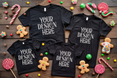 Christmas Family Matching Shirt Mockup | Cozy Boho Flat Lay Product Image 1