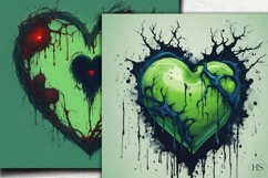 Green Halloween Bloody Heart digital paper, Frankenstein Vib Product Image 3