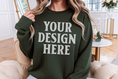 Gildan 18000 Forest Green Mockup , Crewneck Sweatshirt Boho Product Image 1