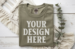 Military Green Gildan 5000 Flat Lay Tshirt Mockup, G5000 moc Product Image 1