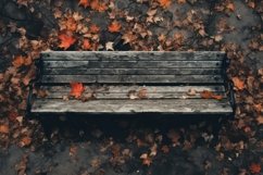 Empty Bench with Autumn Leaves Background Wallpaper Product Image 1