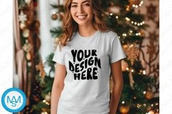Bella Canvas 3001 Christmas, Woman white Tshirt Mockup Product Image 1
