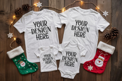 Christmas Family Matching Shirt Mockup | Cozy Boho Flat Lay Product Image 1
