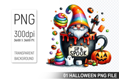 Halloween Coffee Cup Gnome, Halloween Clipart PNG File Product Image 1
