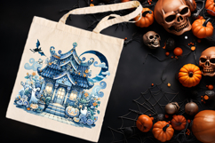 Cute blue Halloween haunted house clipart t shirt design png Product Image 4