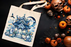 Cute blue Halloween haunted house clipart t shirt design png Product Image 4