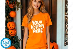 Orange women Tshirt Mockup, Halloween tshirt mockup Product Image 1
