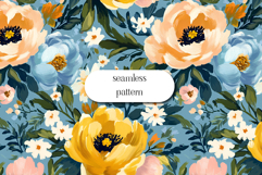 Bold Floral Seamless Pattern on Dusty Blue Background Product Image 1