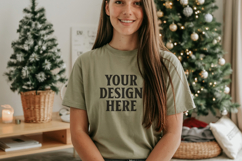 Kelly Green Bella Canvas 3001 Christmas Shirt Mockup, Tran Product Image 1