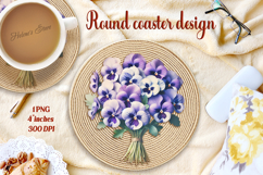 Delicate vintage floral round coaster sublimation design png Product Image 1