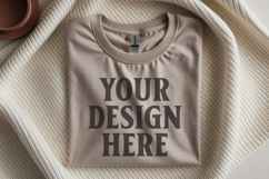 Gildan 64000 Sand Folded Tshirt Mockup Product Image 1