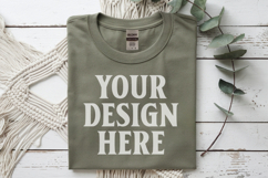 Military Green Gildan 5000 Flat Lay Tshirt Mockup, G5000 moc Product Image 1