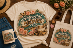 Antisocial Moms Club PNG | Funny Mom Coffee Sublimation Desi Product Image 1