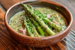 Delicious Asparagus ham plate sauce. Generate Ai Product Image 1