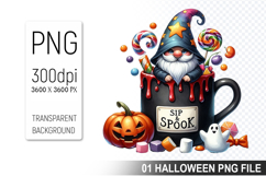Halloween Coffee Cup Gnome, Halloween Clipart PNG File Product Image 1