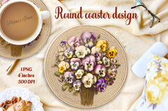 Delicate vintage floral round coaster sublimation design png Product Image 1