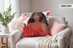 Afro Girl /Woman braided hair Pillow Design, Black Queen PNG Product Image 1