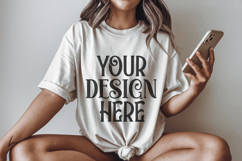 Ivory Comfort Colors 1717 T-shirt Mockups, Real Model Product Image 1