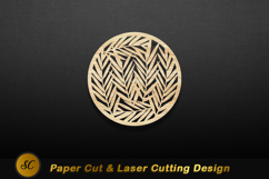 Wooden Leaf Pattern Round Ornament image Laser cut Product Image 1