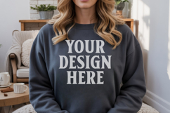 Dark Heather Gildan 18000 Crewnwck Sweatshirt Mockup, gildan Product Image 1