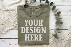 Military Green Gildan 5000 Flat Lay Tshirt Mockup, G5000 moc Product Image 1