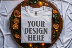 Gildan 5000 white Folded Christmas Mockup, G5000 mockup Product Image 1