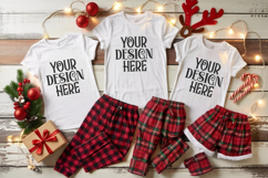 Christmas Family Matching Shirt Mockup | Cozy Boho Flat Lay Product Image 1