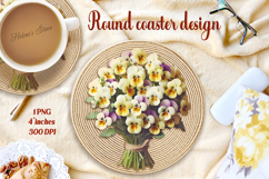 Delicate vintage floral round coaster sublimation design png Product Image 1