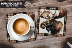 Cute Deer, Animal coaster, Buffalo Plaid Square Coaster PNG Product Image 1