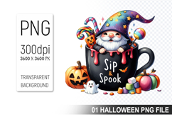 Halloween Coffee Cup Gnome, Halloween Clipart PNG File Product Image 1