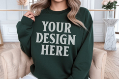 Gildan 18000 Forest Green Mockup , Crewneck Sweatshirt Boho Product Image 1