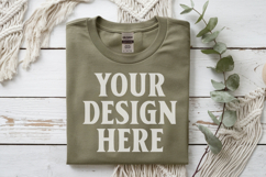 Military Green Gildan 5000 Flat Lay Tshirt Mockup, G5000 moc Product Image 1