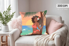 Afro Girl /Woman braided hair Pillow Design, Black Queen PNG Product Image 1