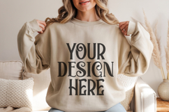Sand Gildan 18000 Crewneck Sweatshirt Mockups,G18000 Product Image 1