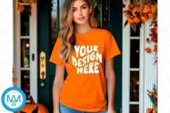 Orange women Tshirt Mockup, Halloween tshirt mockup Product Image 1