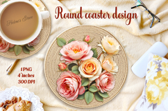Delicate vintage floral round coaster sublimation design png Product Image 1