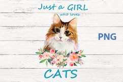 Watercolor Cat with Flowers PNG Product Image 1