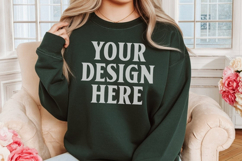 Gildan 18000 Forest Green Mockup , Crewneck Sweatshirt Boho Product Image 1