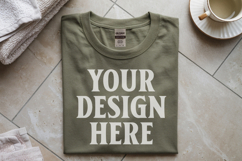 Military Green Gildan 5000 Flat Lay Tshirt Mockup, G5000 moc Product Image 1